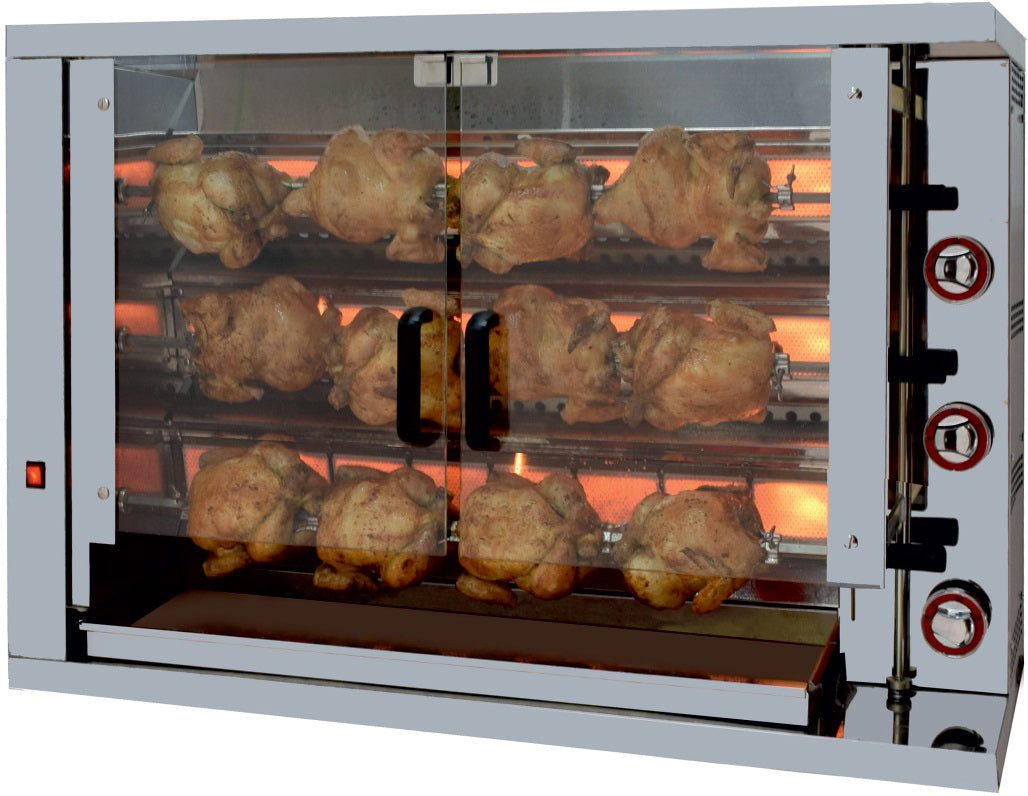 GASTRO&CO. Hähnchengrill 3GSG mit 3 Spießen für 18 Hähnchen - 1160x450x930 mm