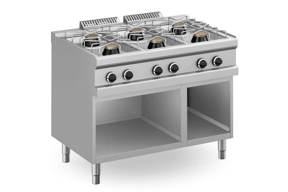 GASTRO&CO. Profiline Plus 700 Gasherd mit 6 Flammen & offenem Unterbau