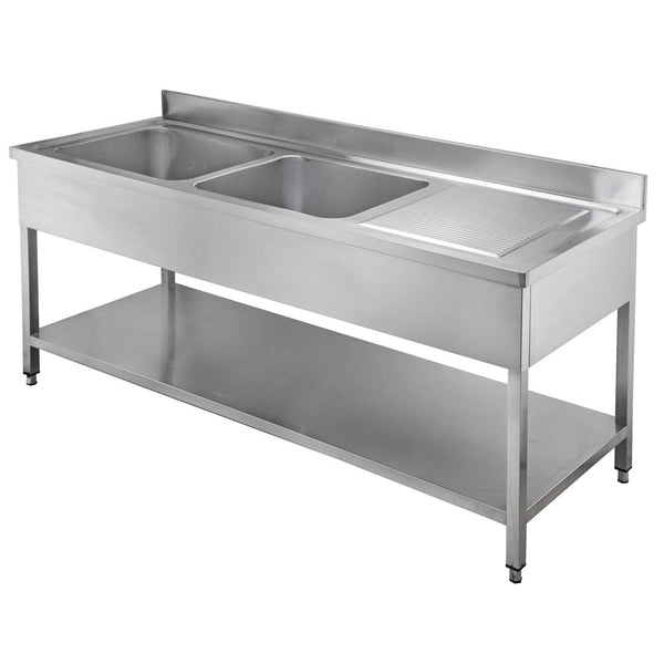 GASTRO&amp;CO. Profiline sink tables 700 with 2 basins on the left and draining board B1800