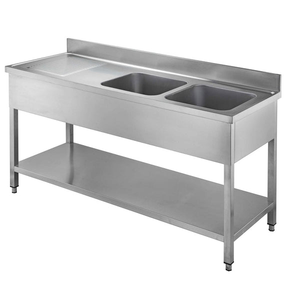 GASTRO&amp;CO. Profiline sink tables 700 with 2 basins on the right and draining board B1800