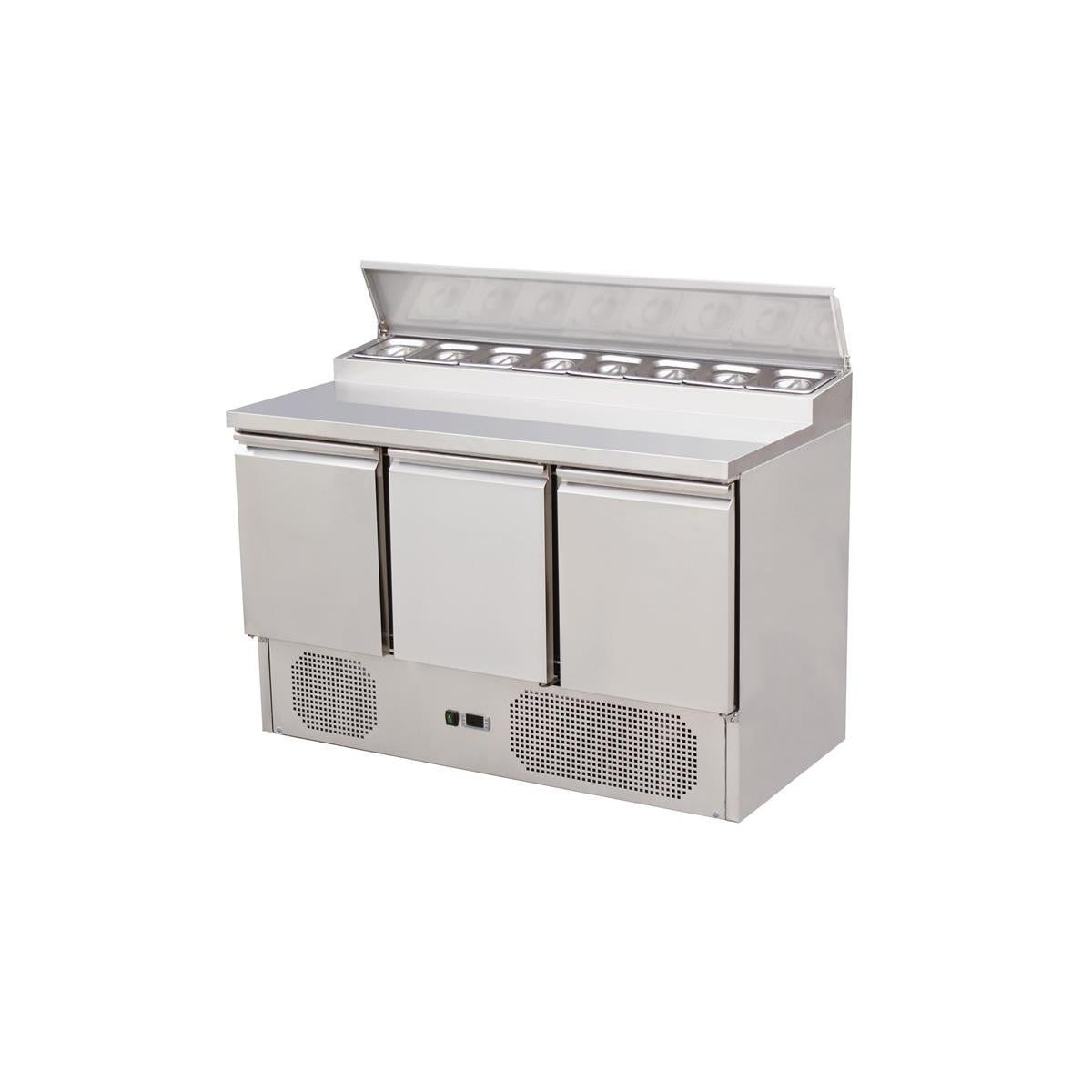 GASTRO&CO. Saladette/Zubereitungstisch 3 Türen mit Aufsatz Edelstahl, 8 x GN1/6