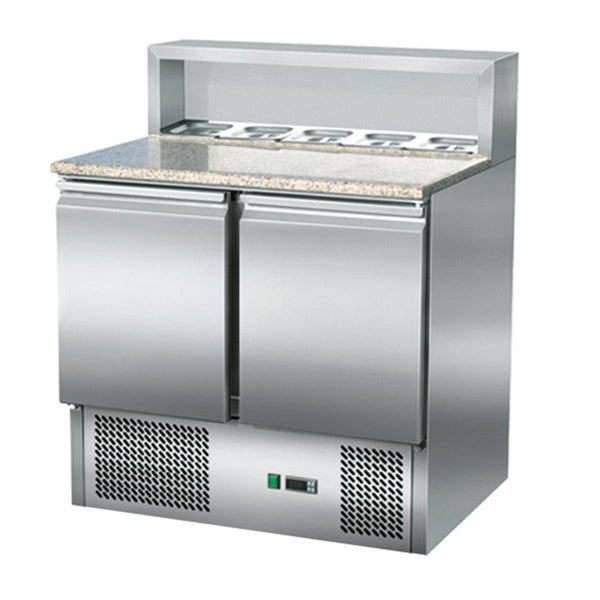 GASTRO&amp;CO. Pizza saladette 2 doors with stainless steel attachment, 5 x GN1/6 