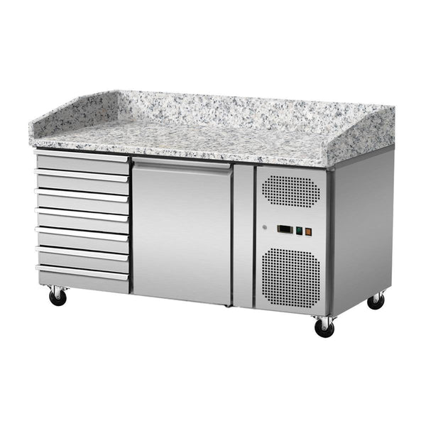 GASTRO&amp;CO. Pizza cooling table, granite pink-grey, 1 door, 7 unmarked. Drawers - Without cooling attachment 