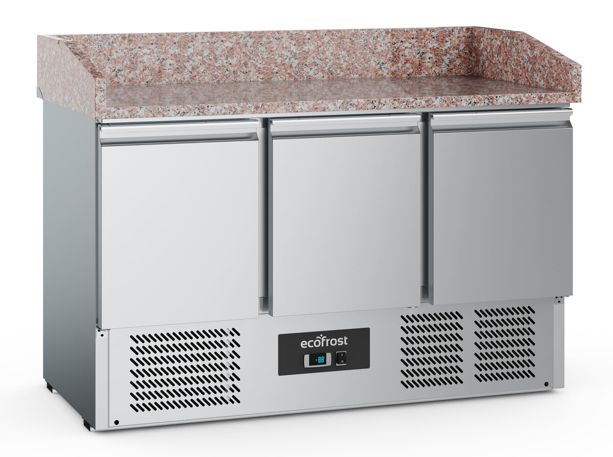 GASTRO&CO. Pizzatisch 3 Türen mit Granitplatte – 1400 mm