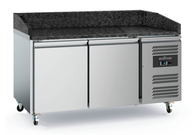 Ecofrost Pizzatisch 2 Türen schwarze Granit-Arbeitsplatte mit Radsatz – 7950.5137