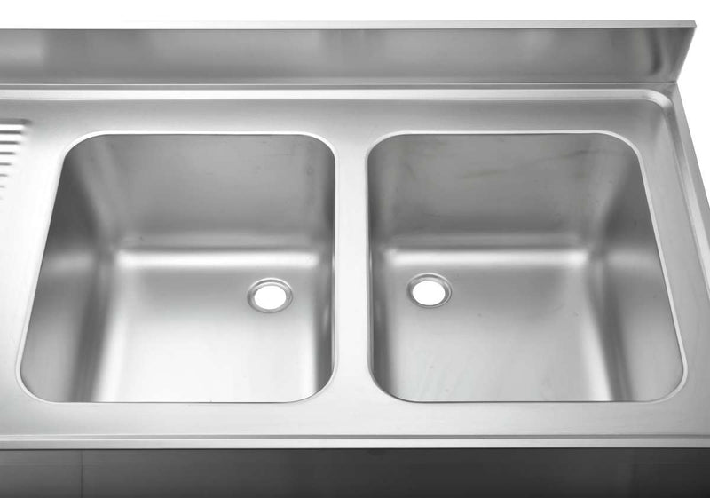 GASTRO&amp;CO. Profiline dishwashing center 700 with 2 basins on the right &amp; plate overhang B1600 