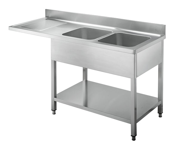 GASTRO&amp;CO. Profiline dishwashing center 700 with 2 basins on the right &amp; plate overhang B1600 