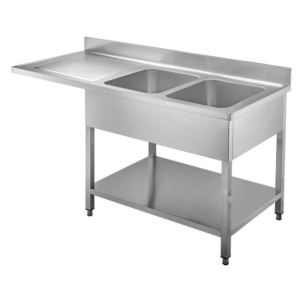 GASTRO&amp;CO. Profiline dishwashing center 700 with 2 basins on the right &amp; plate overhang B2000