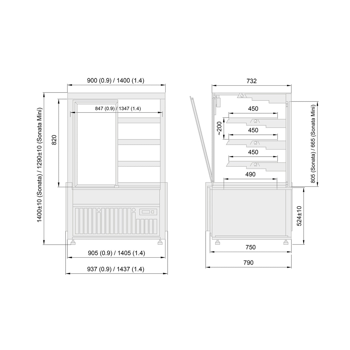 GASTRO&CO. Sonata Open Selbstbedienungs-Kühlvitrine R290 – 690 bis 1437 mm
