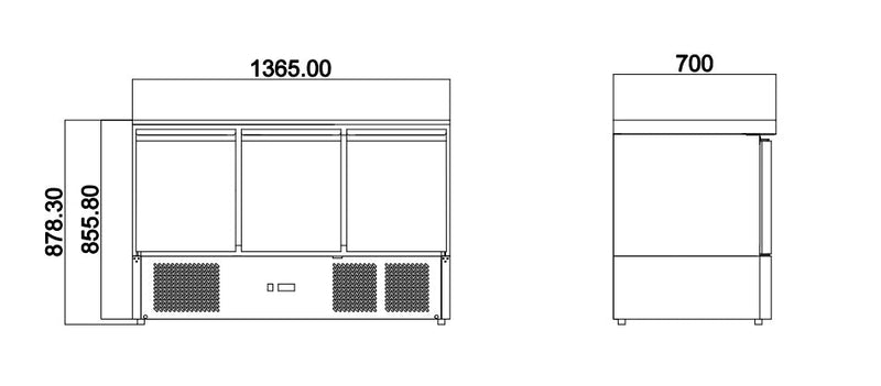 GASTRO&CO. ECOLINE 700 Kühltisch Mini 3-türig - 368 l