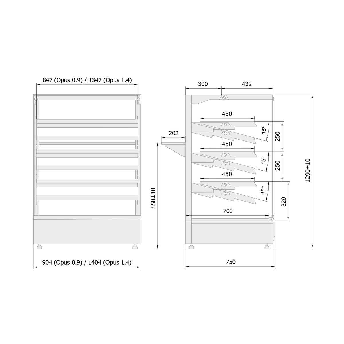 GASTRO&CO. Opus Neutralvitrine – 904 bis 1404 mm