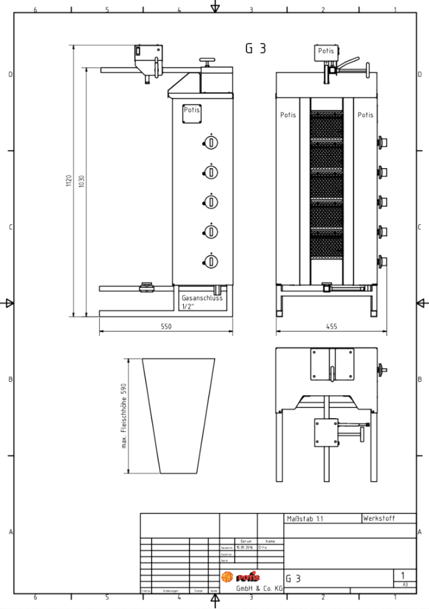 POTIS G3 Dönergrill Gyrosgrill 50kg
