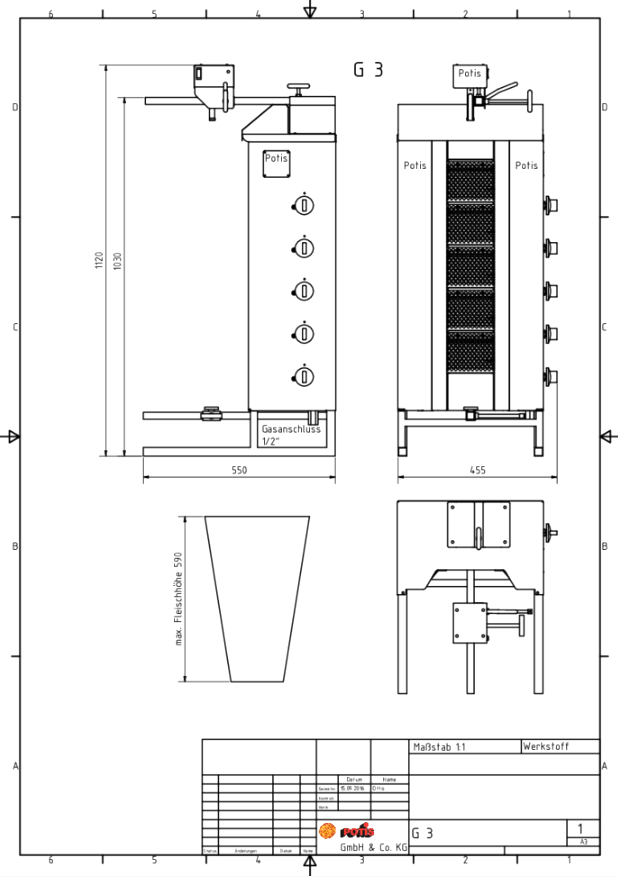 POTIS G3 kebab grill gyros grill 50kg 