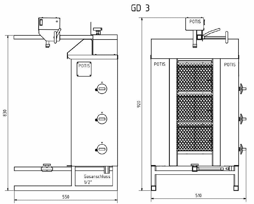 POTIS GD3/S Dönergrill Gyrosgrill 40kg