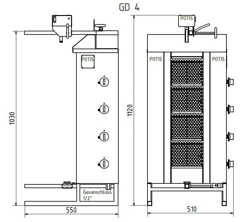 POTIS GD4/S Dönergrill Gyrosgrill 70kg