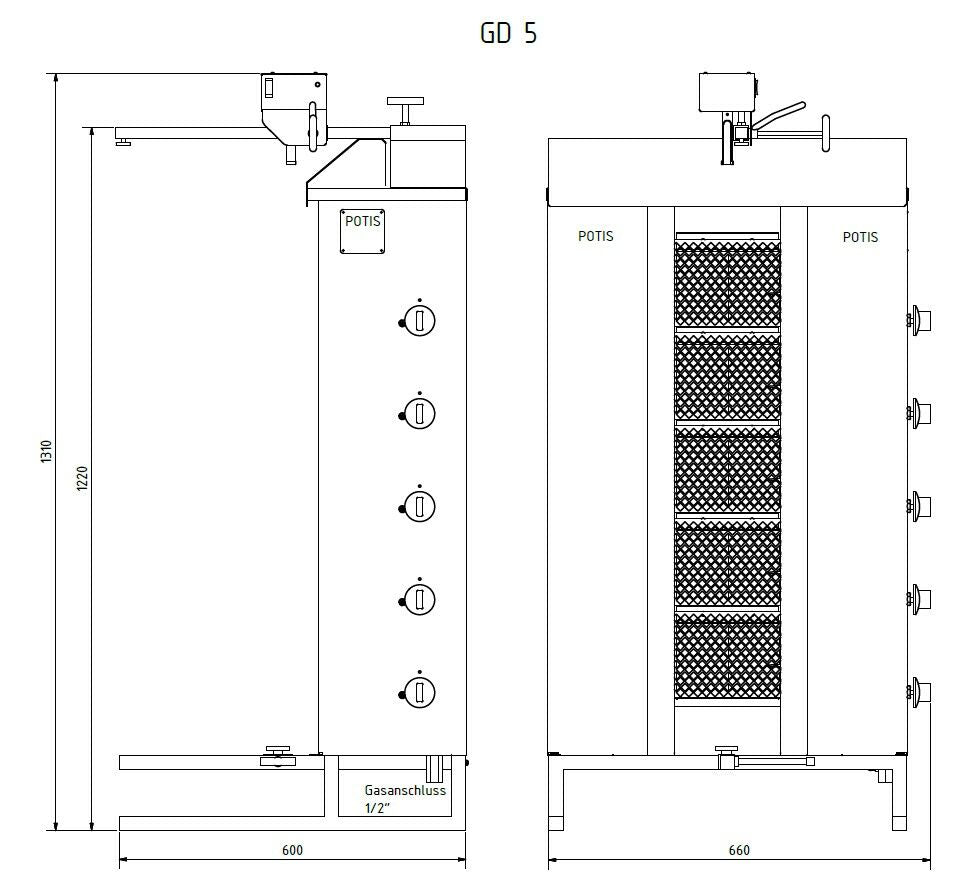 POTIS GD5/S Dönergrill Gyrosgrill 120kg