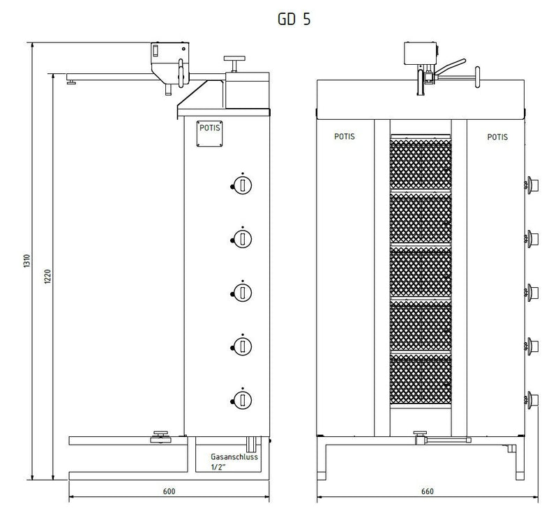 POTIS GD5/S kebab grill gyros grill 120kg 