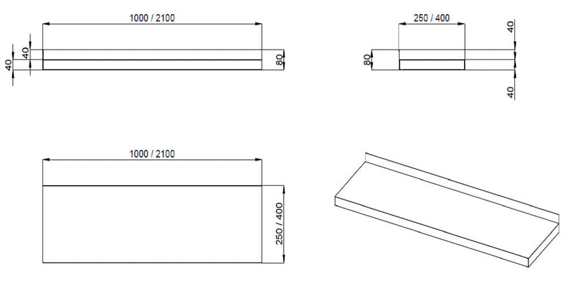 GASTRO&CO. Profiline Wandbord 300 mit Konsolen B1000