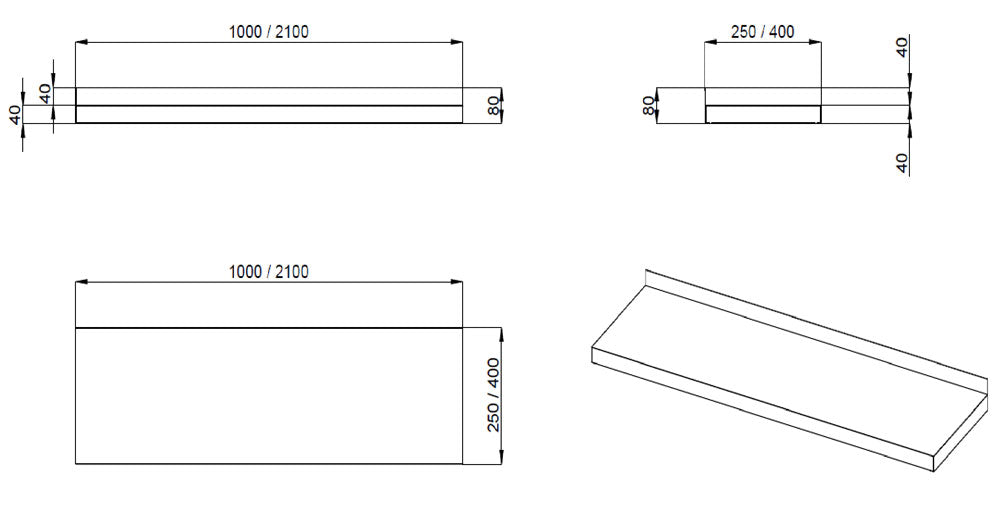 GASTRO&CO. Profiline Wandbord 300 mit Konsolen B1800