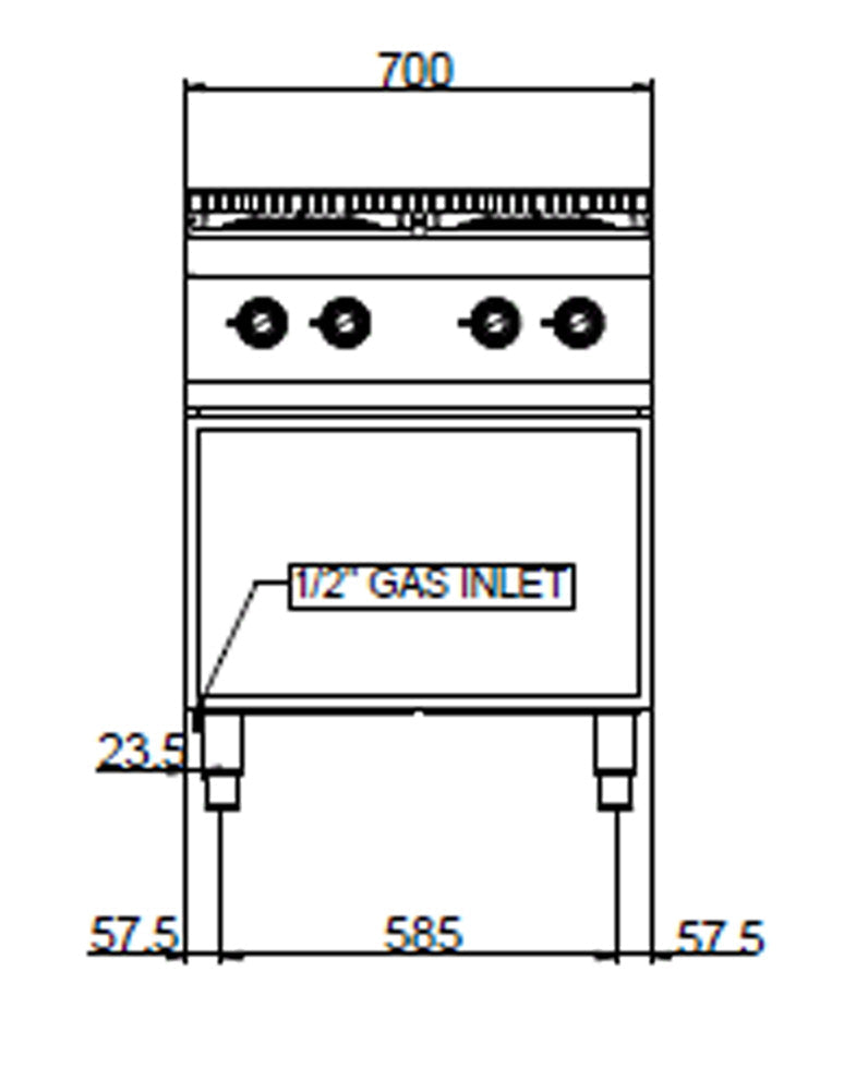 GASTRO&amp;CO. Profiline Plus 700 gas stove with 4 flames &amp; open base 