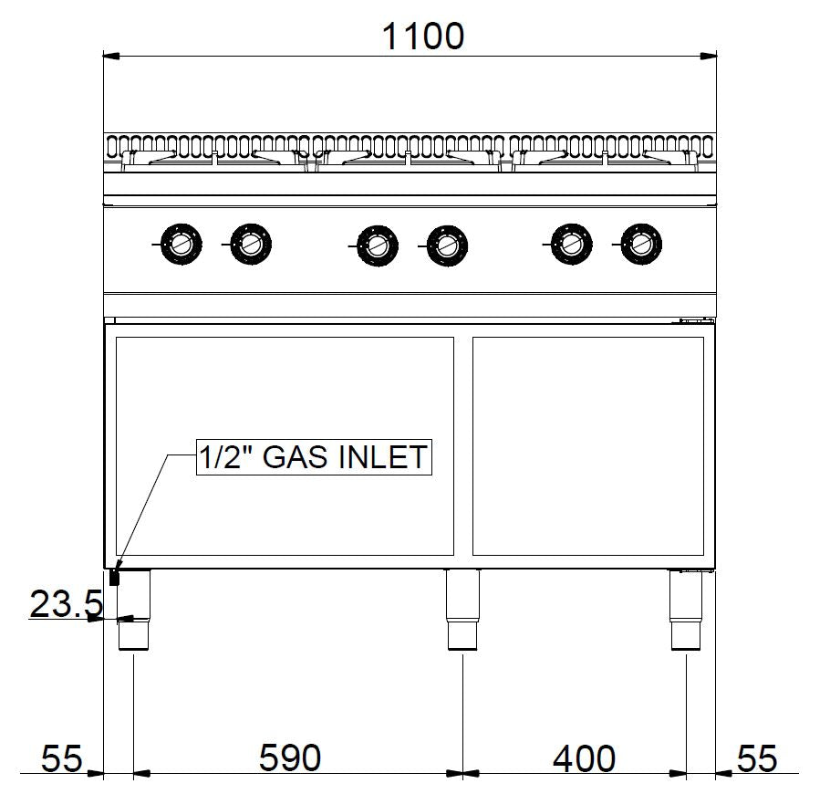 GASTRO&CO. Profiline Plus 700 Gasherd mit 6 Flammen & offenem Unterbau