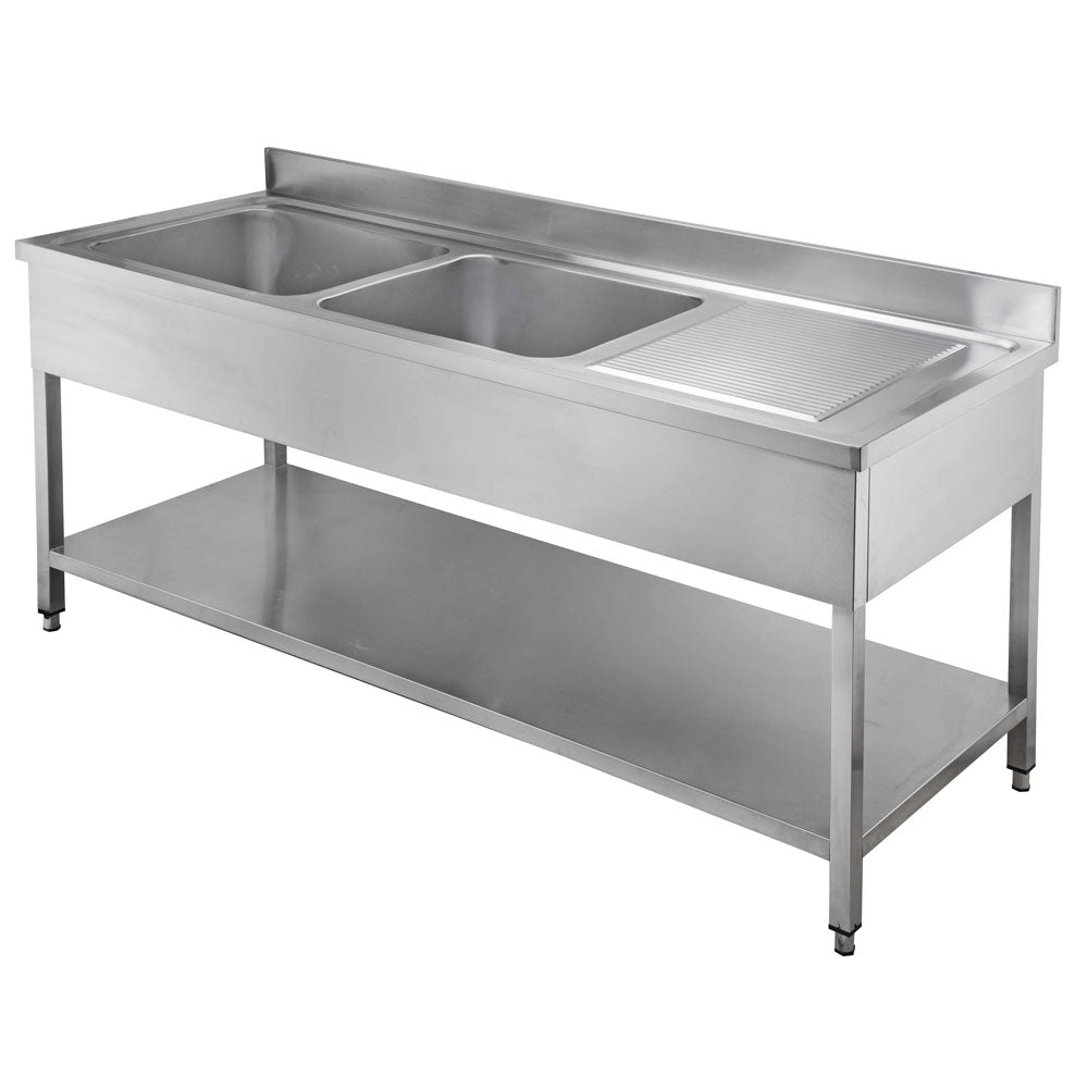 GASTRO&CO. Profiline Spültische 700 mit 2 Becken links und Abtropffläche B1600