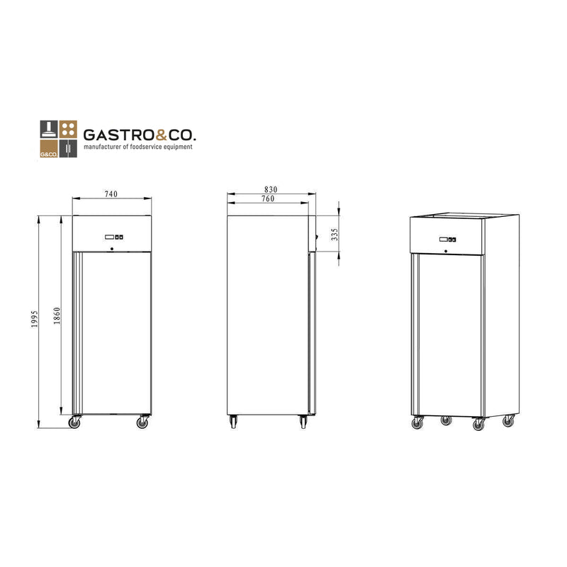 GASTRO&CO. BASICLINE 700 Edelstahl-Kühlschrank GN 2/1 - 610 l