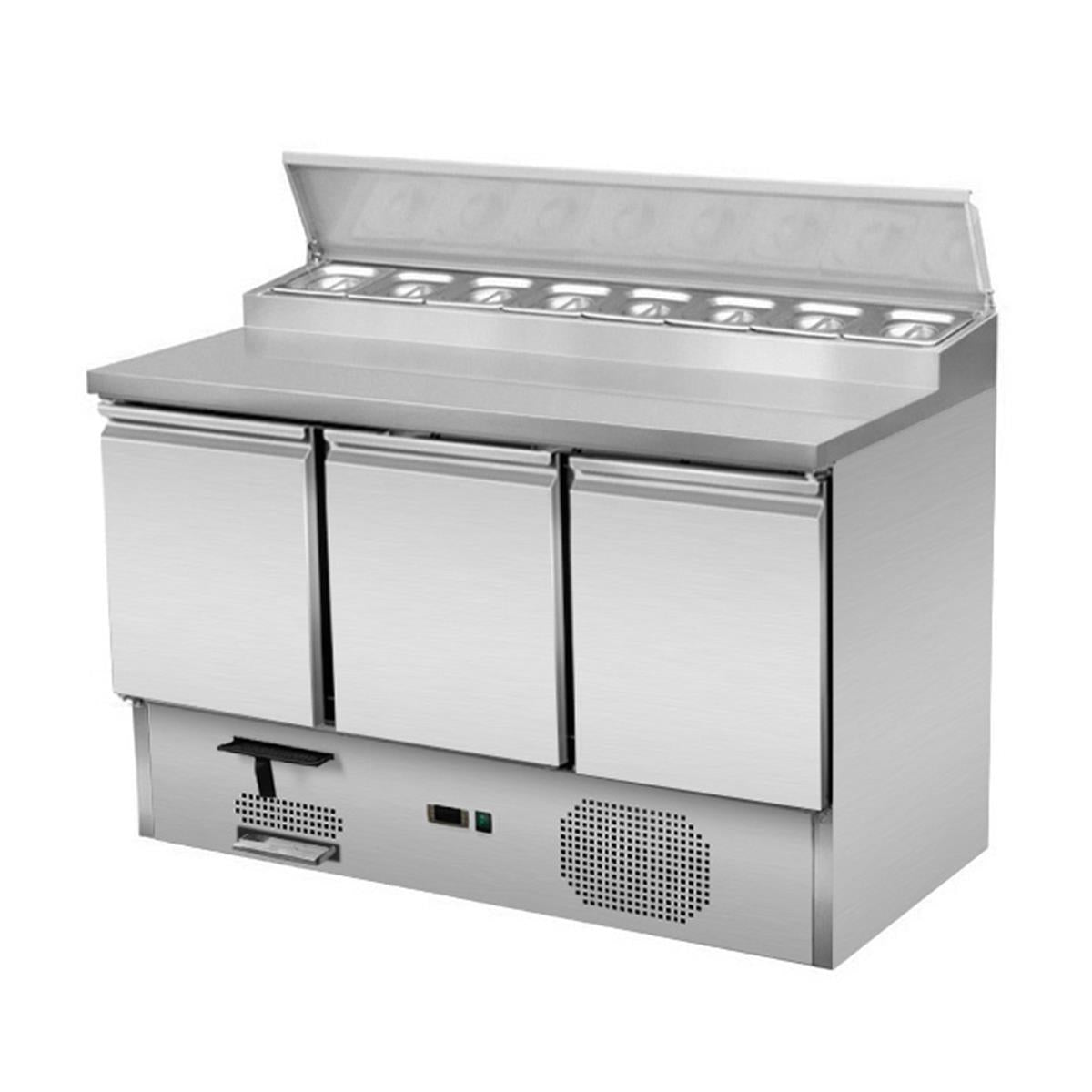 GASTRO&CO. Saladette/Zubereitungstisch 3 Türen mit Aufsatz Edelstahl, 8 x GN1/6
