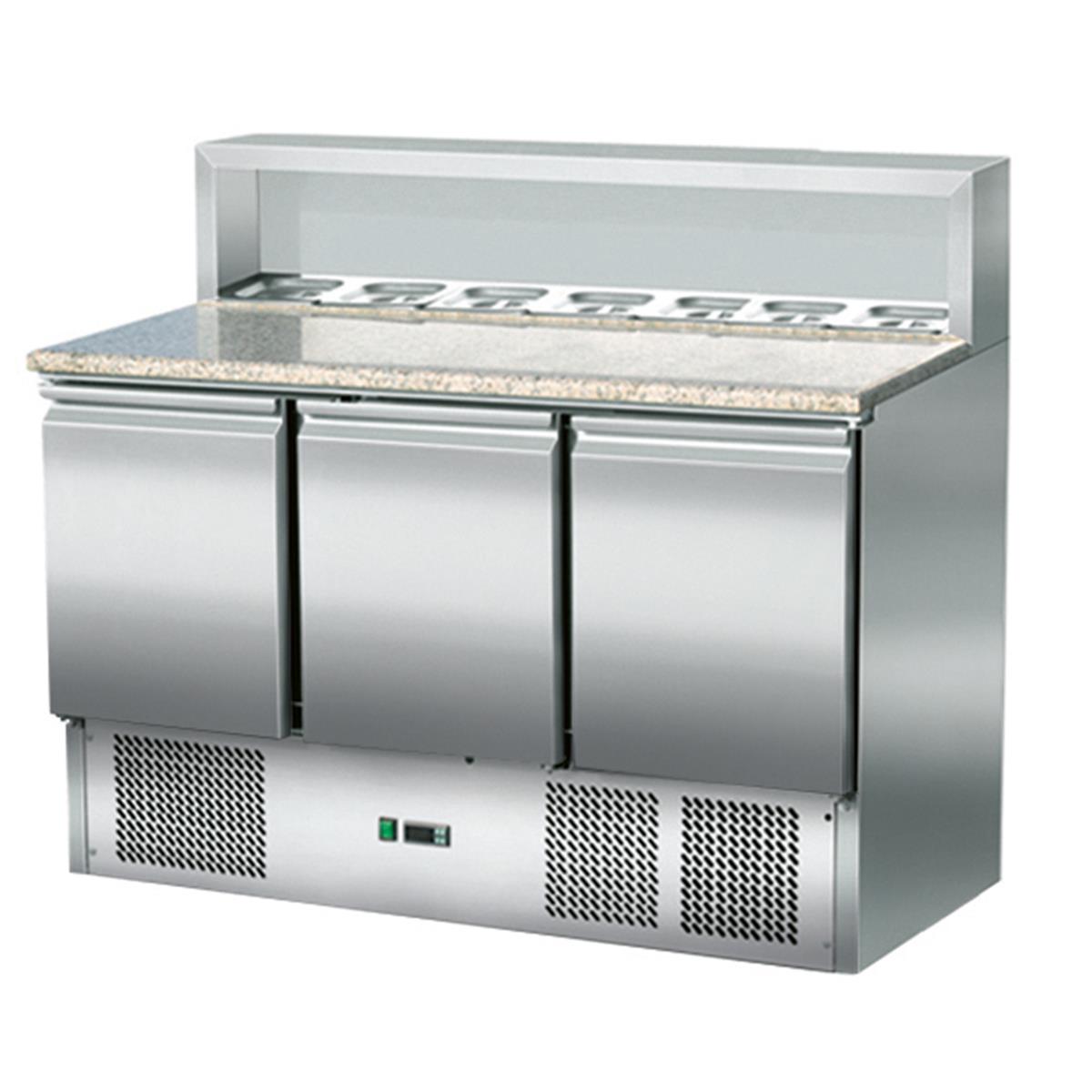 GASTRO&CO. Pizzasaladette 3 Türen, Aufsatz Edelstahl, 8 x GN1/6