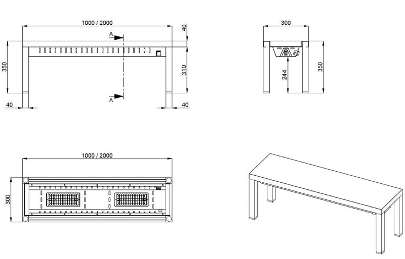 GASTRO&amp;CO. Profiline thermal bridge 300 with 1 board B2000