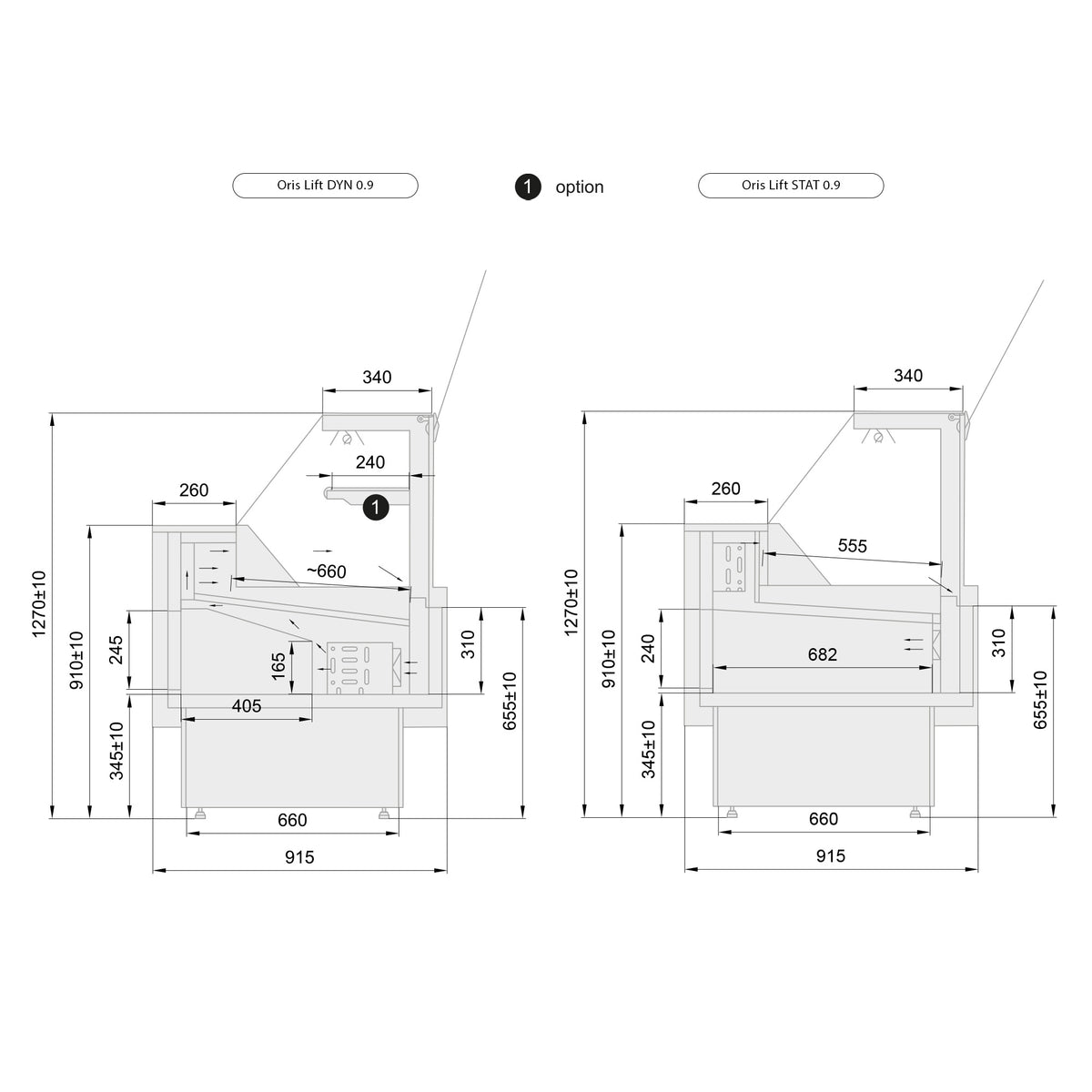 ORIS Lift STAT technische Zeichnung Tiefe 0,9 m