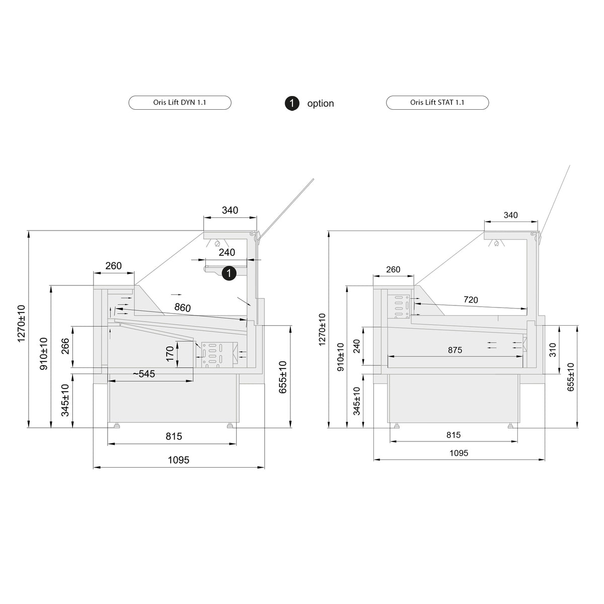 ORIS Lift STAT technische Zeichnung Tiefe 1,1 m