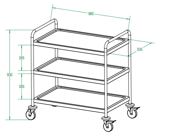 GASTRO&amp;CO. Large serving trolley with 3 shelves