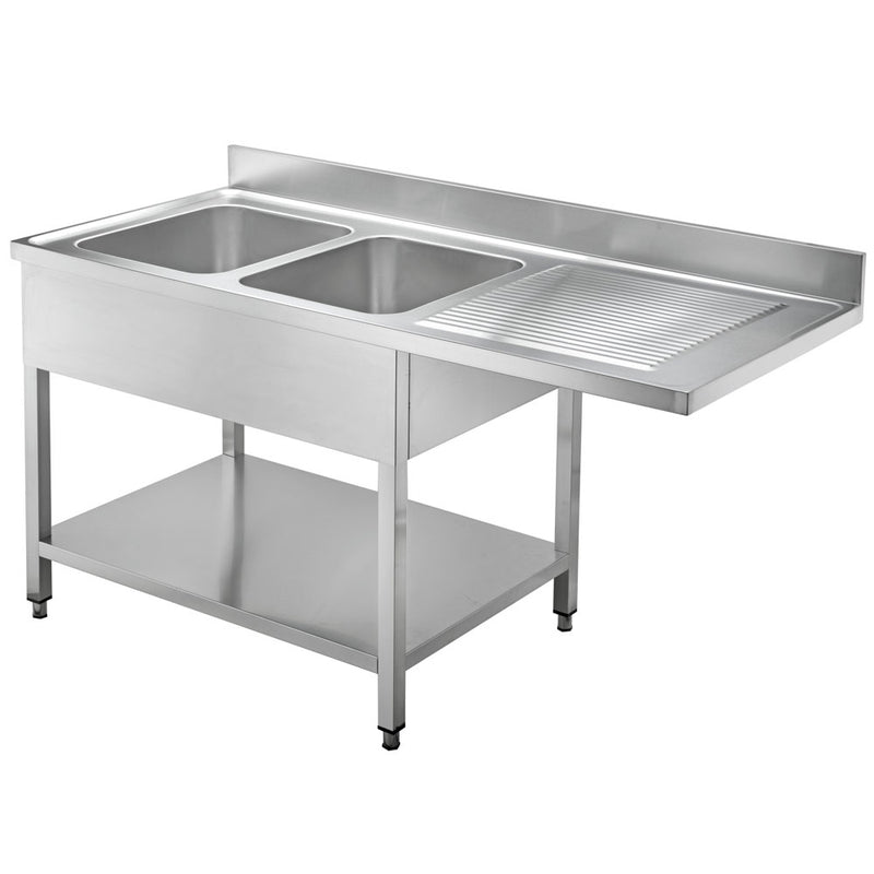 GASTRO&amp;CO. Profiline dishwashing center 700 with 2 basins on the left &amp; plate overhang B1600 